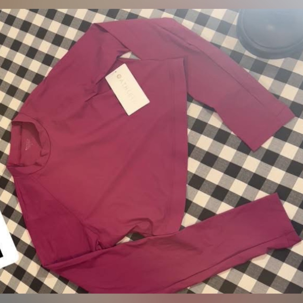 Athleta Berry Long Sleeve Crop Top